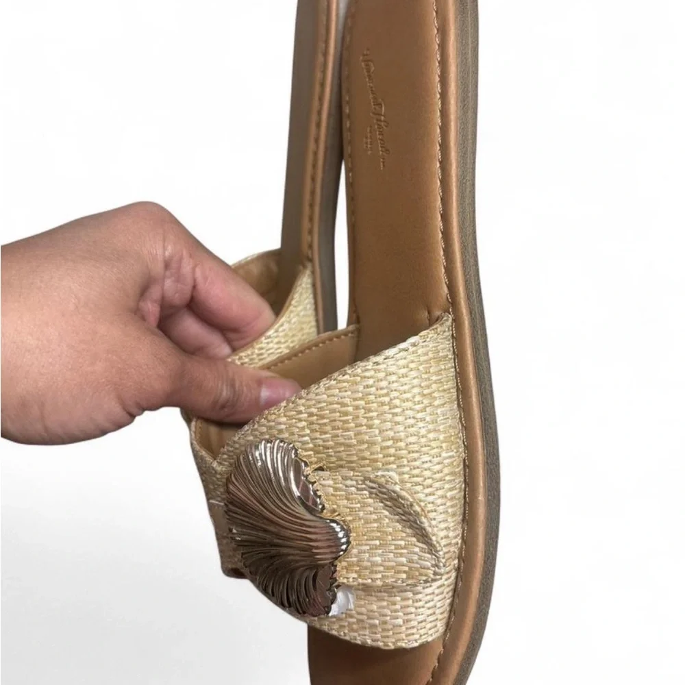Beige Shell Embellished Slide Sandals - Picture 2 of 3